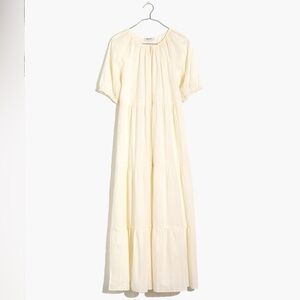 Madewell Bubble-Sleeve Tiered Midi Dress in Textural Stripe